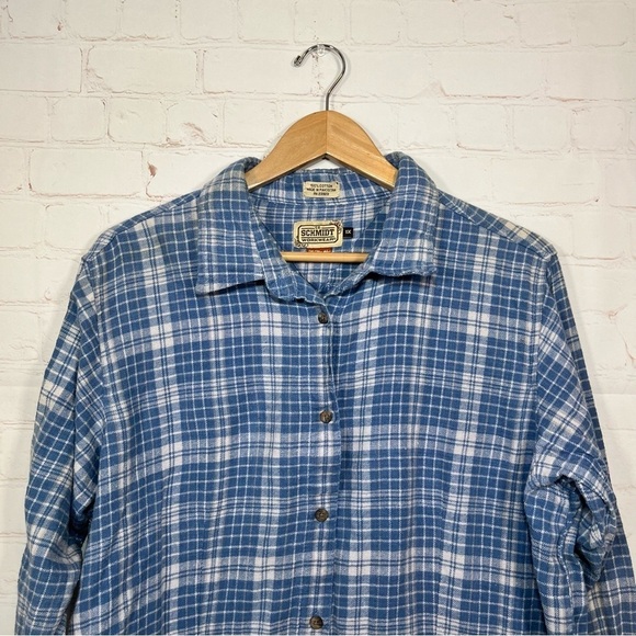 CE Schmidt Flannel Womens 1X Blue Button Up Plaid Flannel Shirt Fit For Her - Picture 2 of 11